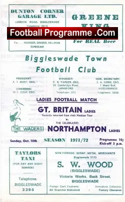 Great Britain v Northampton 1971 – Biggleswade + Articles Womens Football