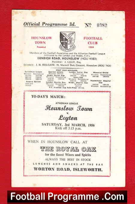 Hounslow Town v Leyton 1956 – to clear