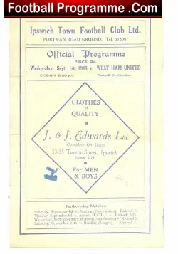Ipswich Town v West Ham United 1948 - football programme