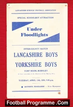 Lancashire Boys v Yorkshire Boys 1958 – at Burnley