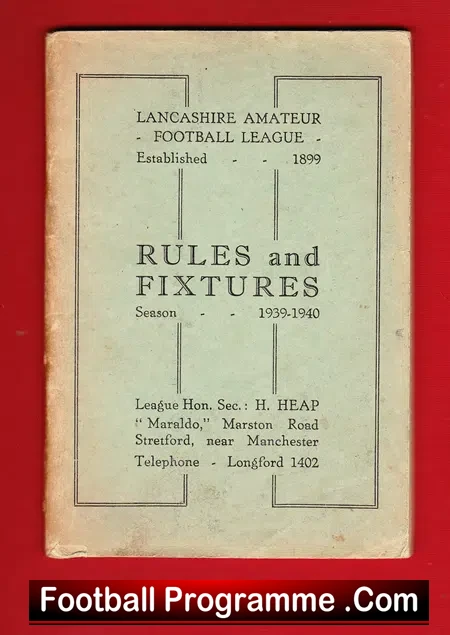Lancashire Football Amateur League Handbook 1939 – 1930s