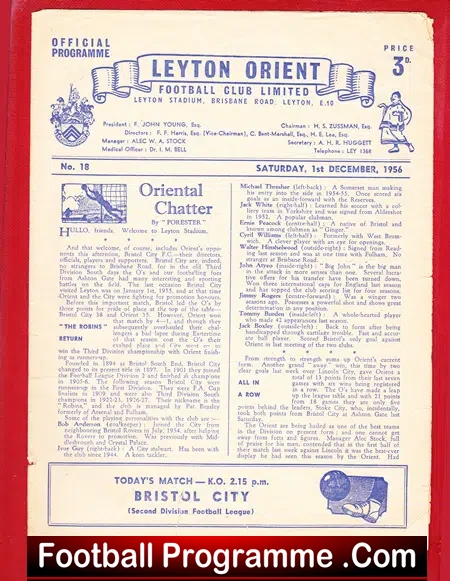 Leyton Orient v Bristol City 1956 – Signed Burden + Cook