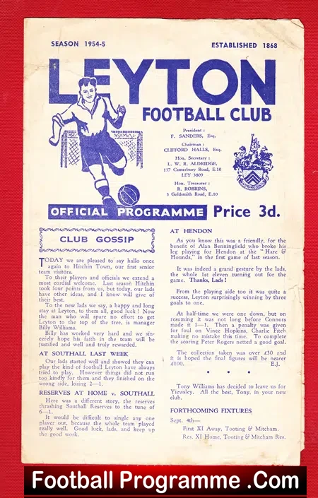 Leyton v Hitchin Town 1954