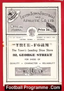 Lincoln City v Arsenal 1952 - football programme