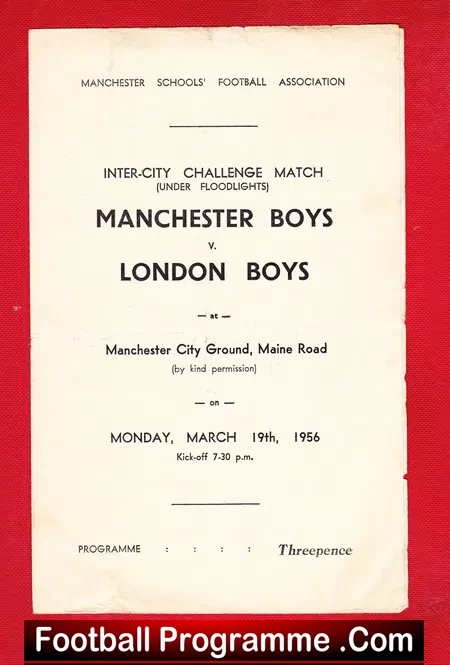 Manchester Boys v London Boys 1956 – at Maine Road Man City