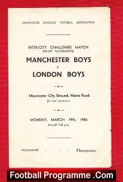 Manchester Boys v London Boys 1956 – at Maine Road Man City