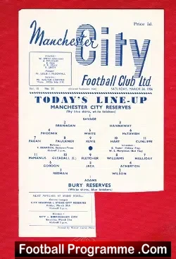 Manchester City v Bury 1956 – Reserves
