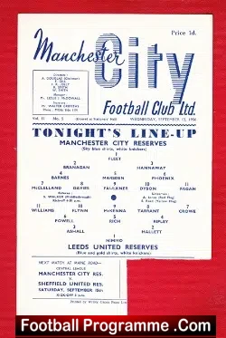 Manchester City v Leeds United 1956 – Reserves Match