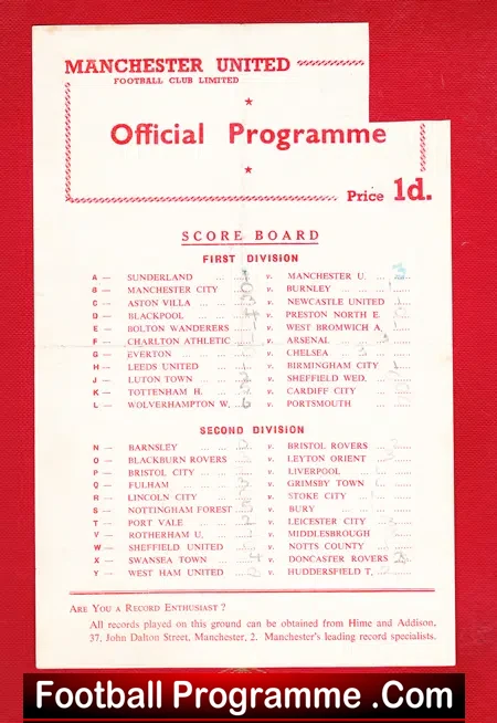 Manchester United v Blackpool 1956 – Reserves Bobby Charlton