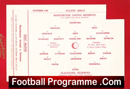 Manchester United v Blackpool 1956 - Reserves Bobby Charlton