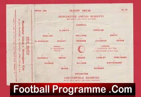 Manchester United v Chesterfield 1958 – Reserves Match