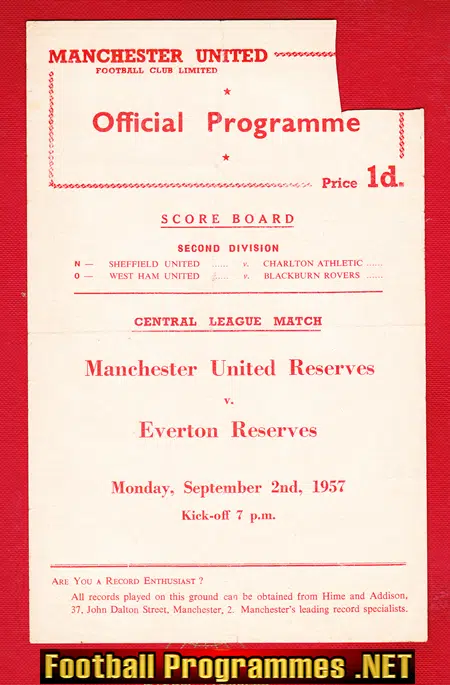 Manchester United v Everton 1957 – Reserves Game