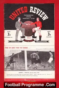 Manchester United v Huddersfield Town 1949 - John Feehan Debut - football programme