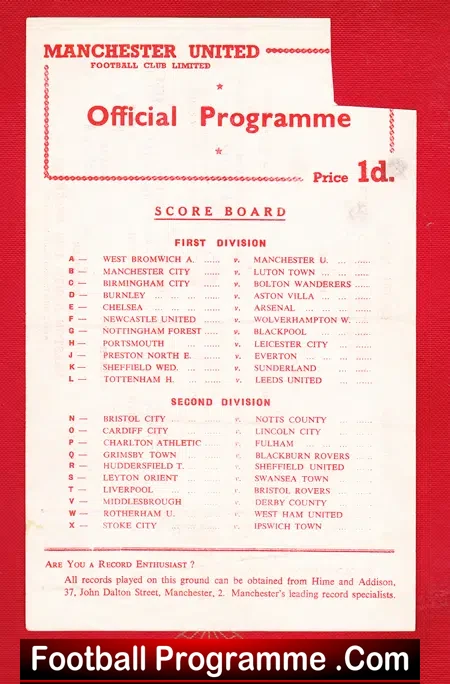 Manchester United v Preston 1957 – Reserves + Bobby Charlton