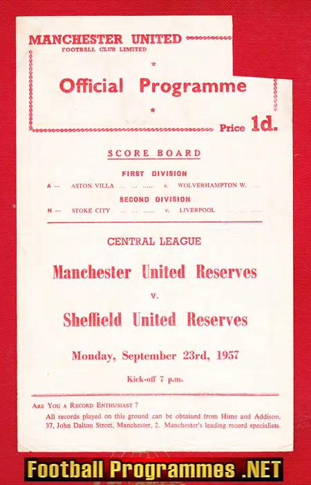 Manchester United v Sheffield United 1957 – Reserves Match