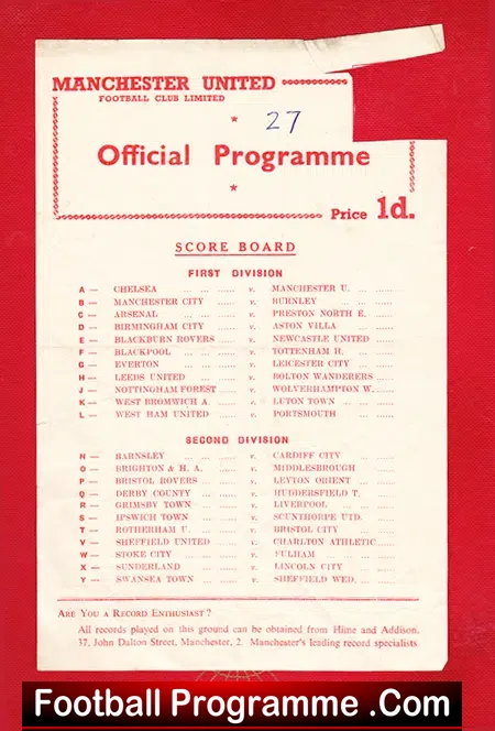 Manchester United v Sheffield United 1958 – Reserves Game