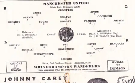 Manchester United v Wolves 1949 - 1940s Man Utd