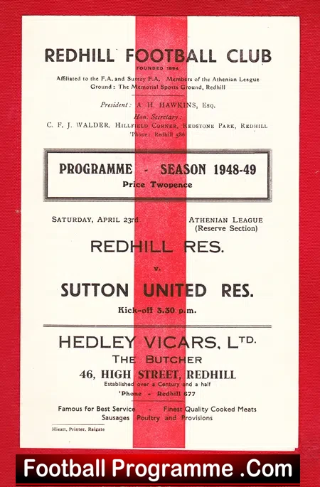 Redhill v Sutton United 1949