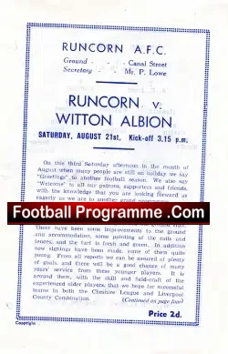 Runcorn v Witton Albion 1948 – 1940s Football Programme