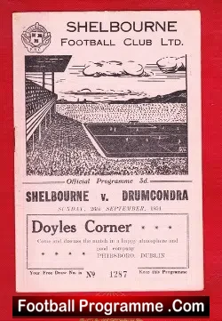 Shelbourne v Drumcondra 1954 - football programme