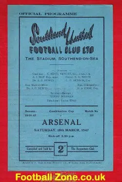 Southend United v Arsenal 1947 – Reserves Match Programme