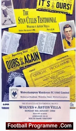 Stan Cullis Testimonial Benefit Match Wolves + Ticket 1992