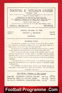 Tooting Mitcham United v Finchley 1946 – 1940s
