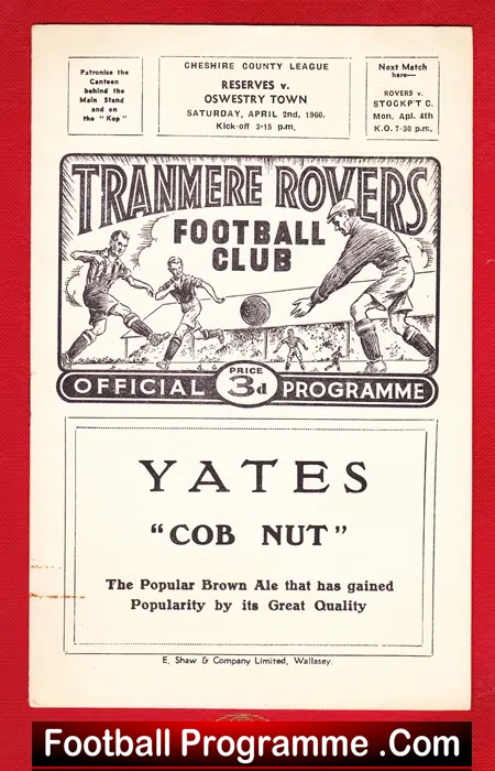 Tranmere Rovers v Oswestry Town 1960 – Reserves