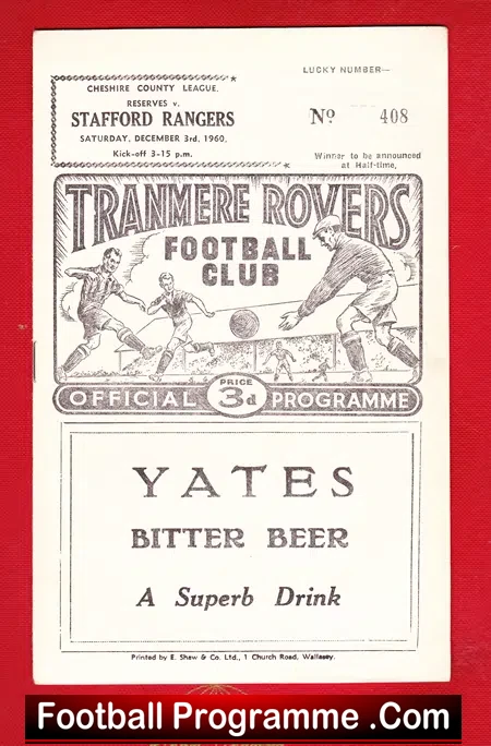 Tranmere Rovers v Stafford Rangers 1960 – Reserves
