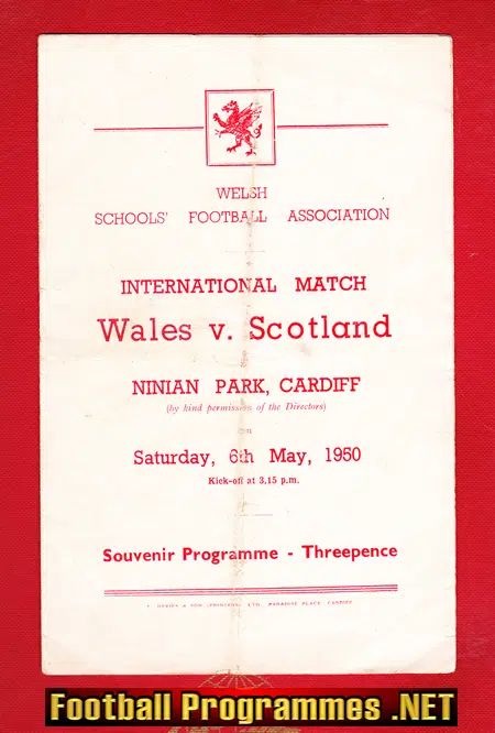 Wales v Scotland 1950 – Ninian Park Cardiff Schoolboys