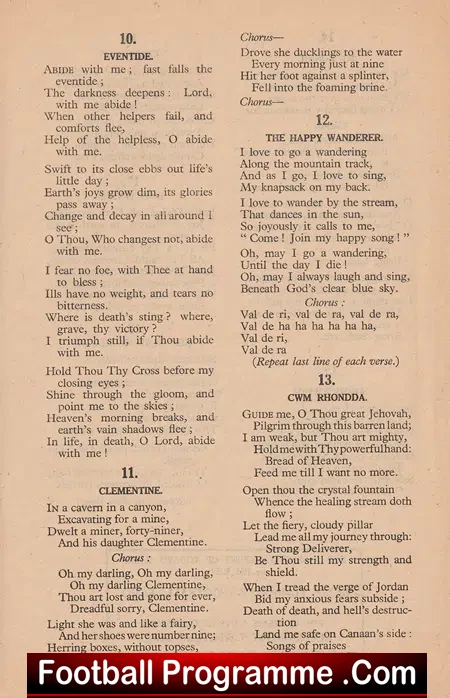 Wales v Scotland 1954 - Community Song Sheet