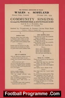 Wales v Scotland 1954 – Community Song Sheet