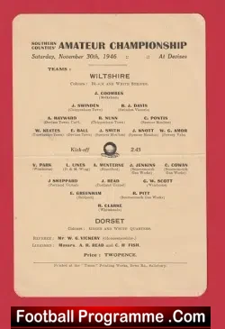Wiltshire v Dorset Southern Counties League 1946 – Amateur