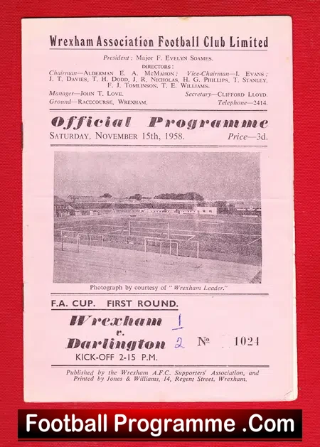 Wrexham v Darlington 1958