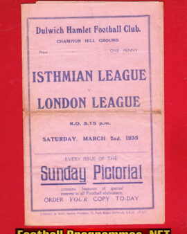 Isthmian League v London League 1935 – at Dulwich Hamlet