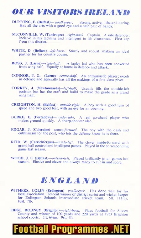 England v Northern Ireland 1954 - Schoolboys at Derby County FC