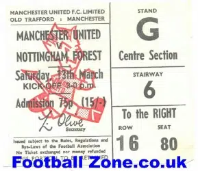 Manchester United v Nottingham Forest 1971 - Ticket
