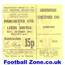 Manchester United v Leeds United 1971 - Football Ticket