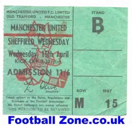 Manchester United v Sheffield Wednesday 1970 - Football Ticket