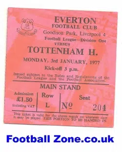 Everton v Tottenham 1977 - Football Ticket Stub