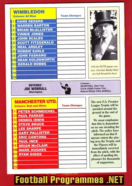 Wimbledon v Manchester United 1993 - Crowned League Champions