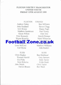 Flixton v Manchester United 1999 – Youth Team Sheet