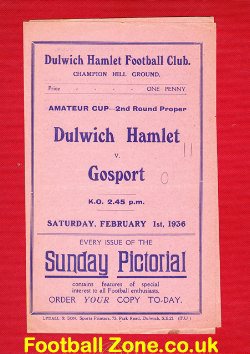 Dulwich Hamlet v Gosport 1936 – 1930s Football Programme