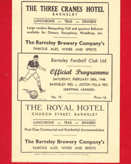 Barnsley v Aston Villa 1948 – Reserves Match