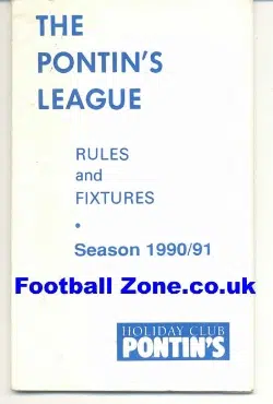 Pontins League Rules Fixtures Handbook 1990 - 1991