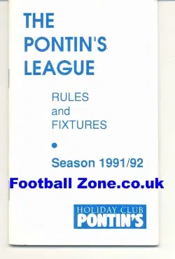 Pontins League Rules Fixtures Handbook 1991 - 1992