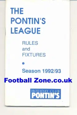 Pontins League Rules Fixtures Handbook 1992 - 1993