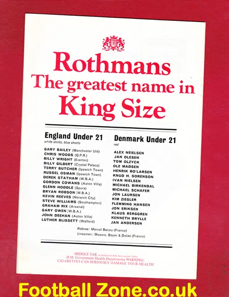 England v Denmark 1979 – U21 at Watford + Hoddle + Rix