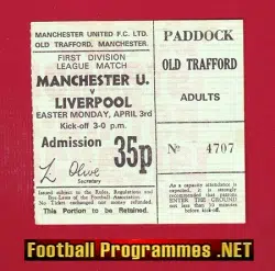 Manchester United v Liverpool 1972 - Football Ticket