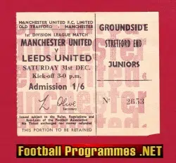 Manchester United v Leeds United 1966 - Football Ticket